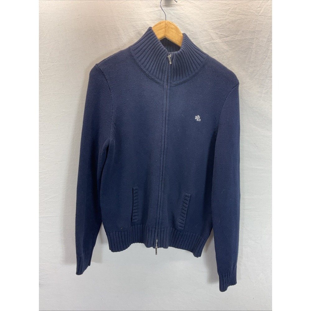 Lauren Ralph Lauren Womens Full Zip Knit Cardigan Sweater Size L Classic Preppy